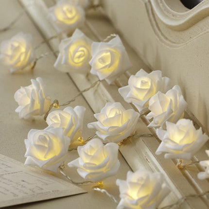 20 White Rose 3D Fairy Lights 3M String, Battery (AA) Indoor & Outdoor Decorations Wedding Valentines Romantic Room Table Lighting 8