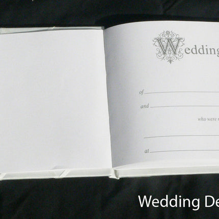 White Wedding Guest Book Register with Silver Pen Matching Stand Set 36 Lined Pages - White Sach Diamante Cover 4