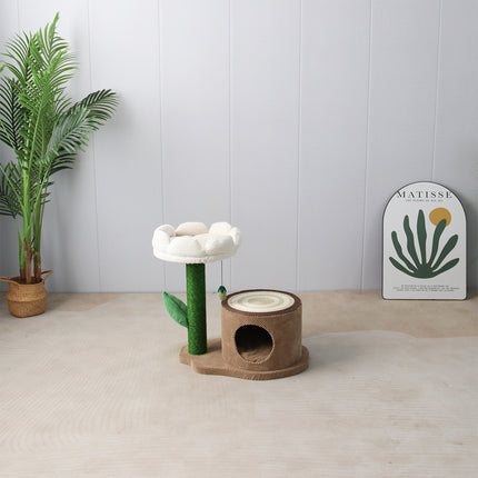 CATIO Log Cat House With White Camelia Cat Scratching Tree 4