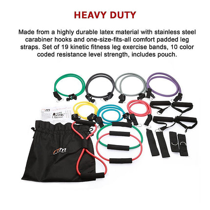19PC Resistance Exercise Fitness Bands Tubes Kit Yoga Set 10