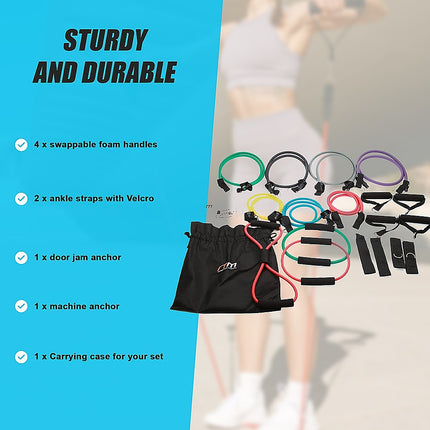 19PC Resistance Exercise Fitness Bands Tubes Kit Yoga Set 9