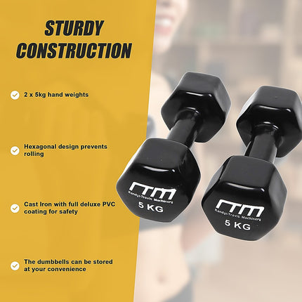 5kg Dumbbells Pair PVC Hand Weights Rubber Coated 9