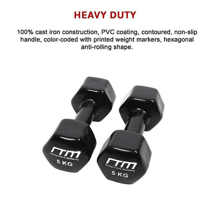 5kg Dumbbells Pair PVC Hand Weights Rubber Coated 8