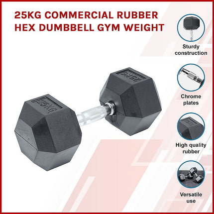 25KG Commercial Rubber Hex Dumbbell Gym Weight 3