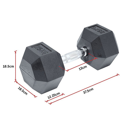 25KG Commercial Rubber Hex Dumbbell Gym Weight 12
