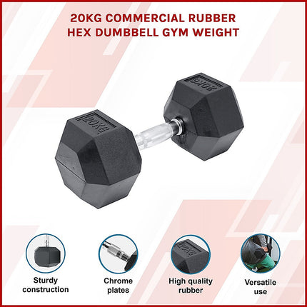 20KG Commercial Rubber Hex Dumbbell Gym Weight 3