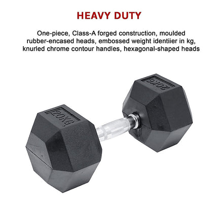 20KG Commercial Rubber Hex Dumbbell Gym Weight 9