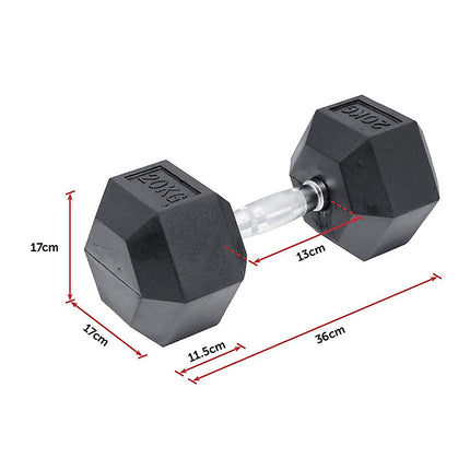 20KG Commercial Rubber Hex Dumbbell Gym Weight 10