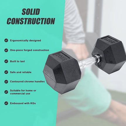 20KG Commercial Rubber Hex Dumbbell Gym Weight 8