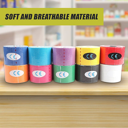 10 Rolls Muscle & Injury Kinesiology Sports Tape 5m x 5cm – Waterproof Support 9