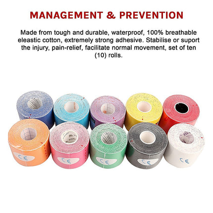 10 Rolls Muscle & Injury Kinesiology Sports Tape 5m x 5cm – Waterproof Support 11