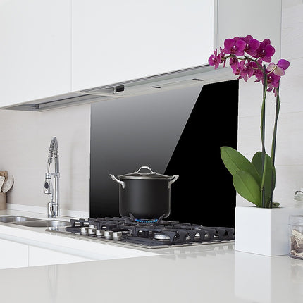 Toughened 90cm x 75cm Black Glass Kitchen Splashback 6