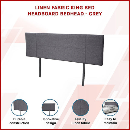Linen Fabric King Bed Headboard Bedhead - Grey 3