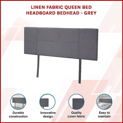 Linen Fabric Queen Bed Headboard Bedhead - Grey 3