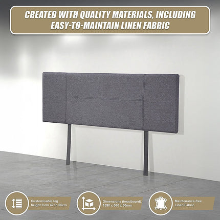 Linen Fabric Queen Bed Headboard Bedhead - Grey 8