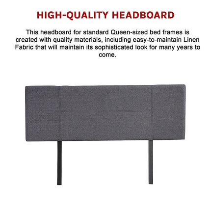 Linen Fabric Queen Bed Headboard Bedhead - Grey 11