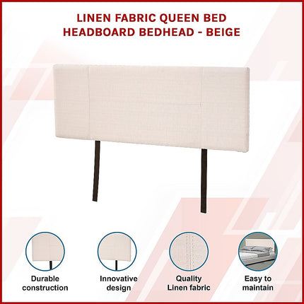Linen Fabric Queen Bed Headboard Bedhead - Beige 3