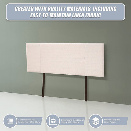 Linen Fabric Queen Bed Headboard Bedhead - Beige 8