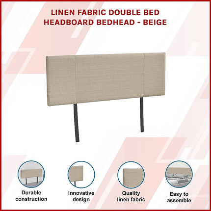 Linen Fabric Double Bed Headboard Bedhead - Beige 3