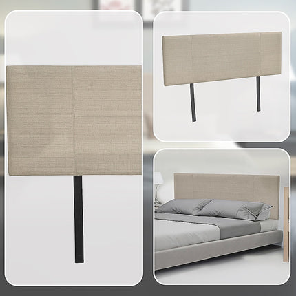Linen Fabric Double Bed Headboard Bedhead - Beige 7