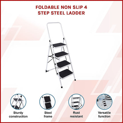 Foldable Non Slip 4 Step Steel Ladder 3