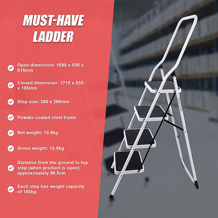 Foldable Non Slip 4 Step Steel Ladder 11