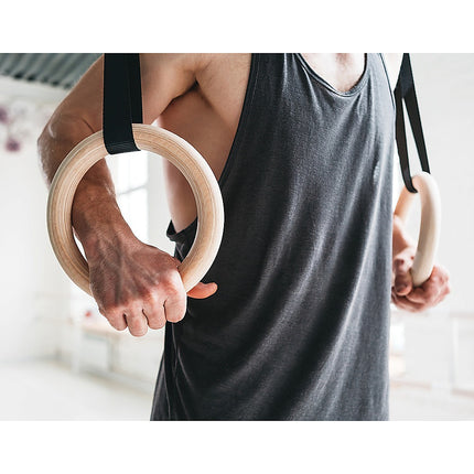 Birch Wood Gymnastic Rings with Adjustable Straps – Strength & Calisthenics Training 2