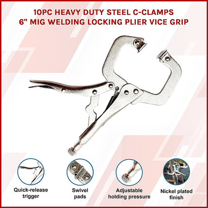 10pc Heavy Duty Steel C-Clamps 6" Mig Welding Locking Plier Vice Grip 3