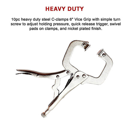 10pc Heavy Duty Steel C-Clamps 6" Mig Welding Locking Plier Vice Grip 10