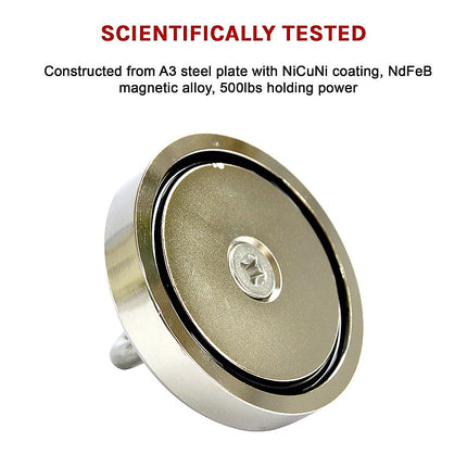Round Neodymium Fishing Magnet with Countersunk Hole and Eyebolt, 500 LBS pull 11