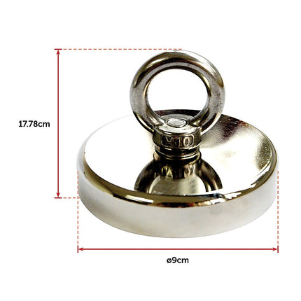 Round Neodymium Fishing Magnet with Countersunk Hole and Eyebolt, 500 LBS pull 12