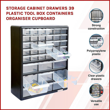 Storage Cabinet Drawers 39 Plastic Tool Box Containers Organiser Cupboard 3