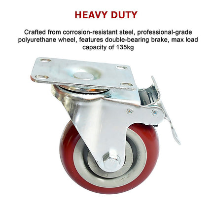 4 x 4" Heavy Duty PU Swivel Castor Wheels With Brake 11