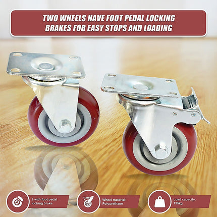 4 x 4" Heavy Duty PU Swivel Castor Wheels With Brake 9