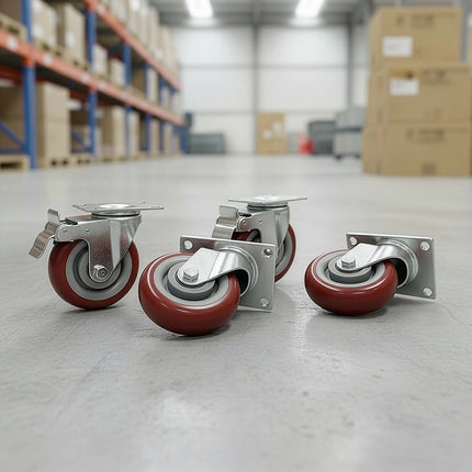 4 x 4" Heavy Duty PU Swivel Castor Wheels With Brake 2