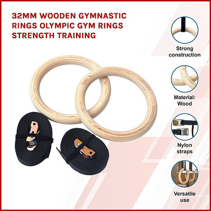 202mm Wooden Gymnastic Rings – Olympic Gym Strength Training & Fitness 3