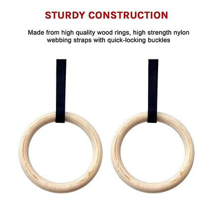 202mm Wooden Gymnastic Rings – Olympic Gym Strength Training & Fitness 7