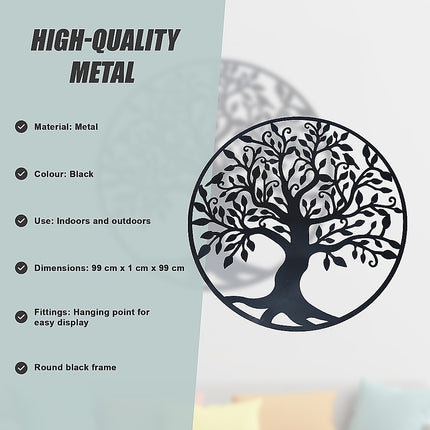 Black Tree of Life Wall Art Hanging Metal Iron Sculpture Garden 99cm 8