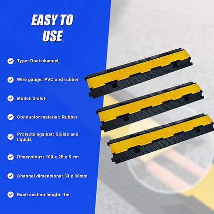 3pcs 2-Cable Rubber Electrical Wire Cover Heavy Duty Protector Dual Channel 10