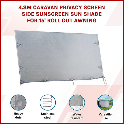 4.3m Caravan Privacy Screen Side Sunscreen Sun Shade for 15' Roll Out Awning 3