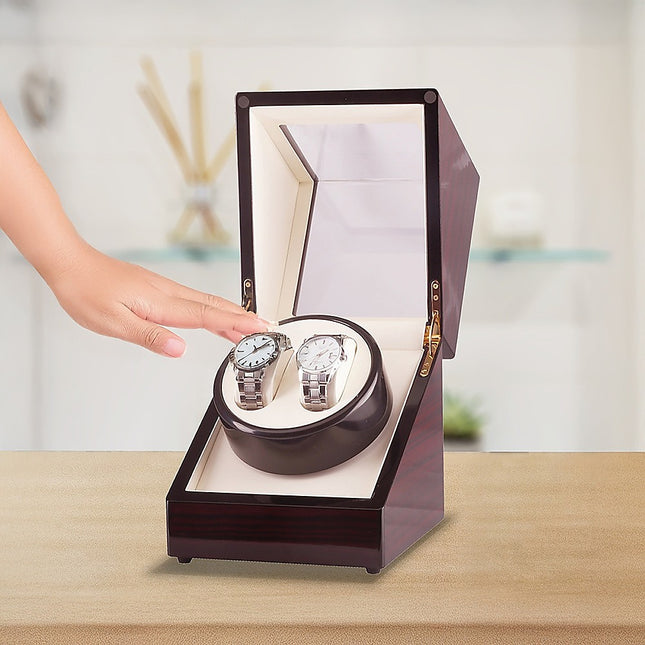 Automatic Dual Watch Winder Wood Display Box Case Motor Rotation Storage 2