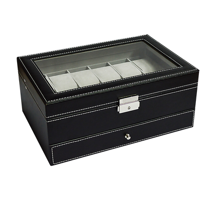 12 Grids Watch Display Case Leather jewellery Storage Box Organiser Lock Key 4