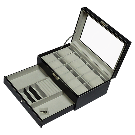 12 Grids Watch Display Case Leather jewellery Storage Box Organiser Lock Key 6