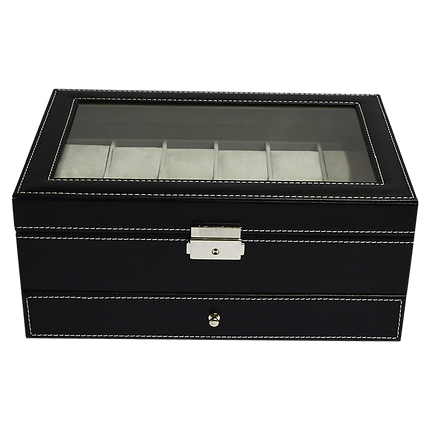 12 Grids Watch Display Case Leather jewellery Storage Box Organiser Lock Key 7