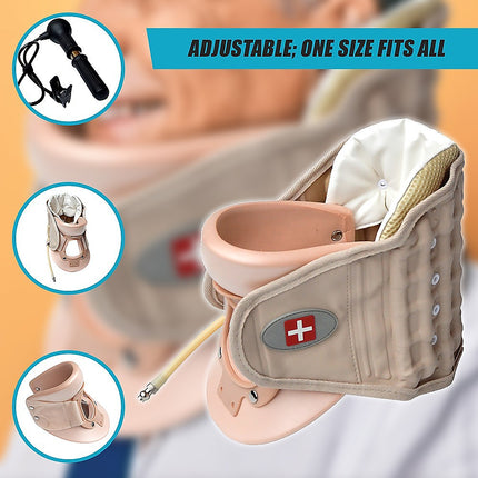 Neck Traction Air Decompression Support Brace Cervical Collar Hand Pump 8