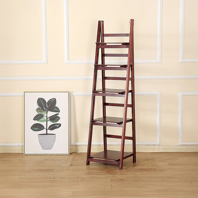 5 Tier Wooden Ladder Shelf Stand Storage Book Shelves Shelving Display Rack 2
