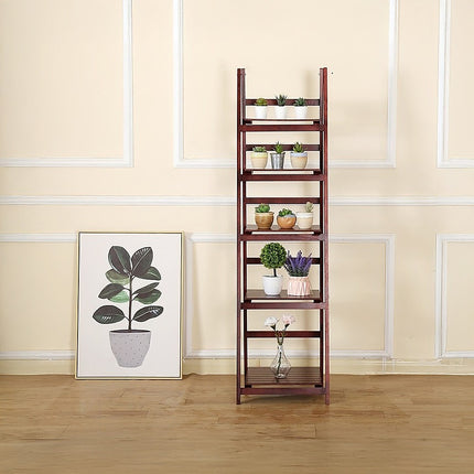 5 Tier Wooden Ladder Shelf Stand Storage Book Shelves Shelving Display Rack 6