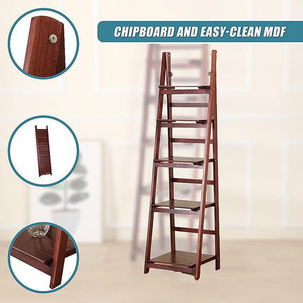 5 Tier Wooden Ladder Shelf Stand Storage Book Shelves Shelving Display Rack 8