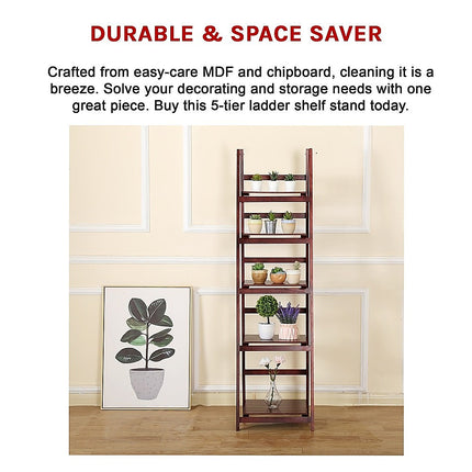 5 Tier Wooden Ladder Shelf Stand Storage Book Shelves Shelving Display Rack 11