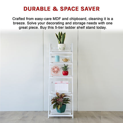 5 Tier Wooden Ladder Shelf Stand Storage Book Shelves Shelving Display Rack 7